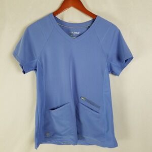 Healing Hands HH360 Blue V‎ Neck Scrub Top Womens Size S Nurse Medical Top